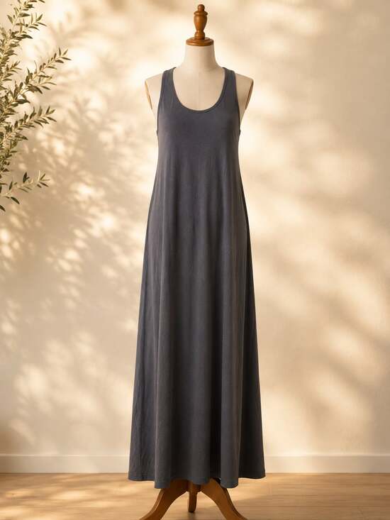 PACT Apparel Dresses & Skirts - PACT Organic Cotton Maxi Dress Large Gray Racerback Tank Lagenlook Minimalist